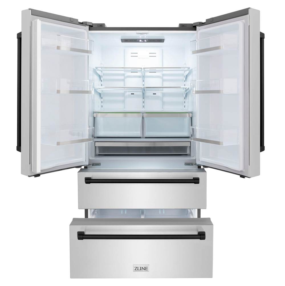 36'' Autograph Edition 22.5 cu. ft Freestanding French Door Refrigerator with Ice Maker in Fingerprint Resistant Stainless Steel with Matte Black Accents (RFMZ-36-MB)