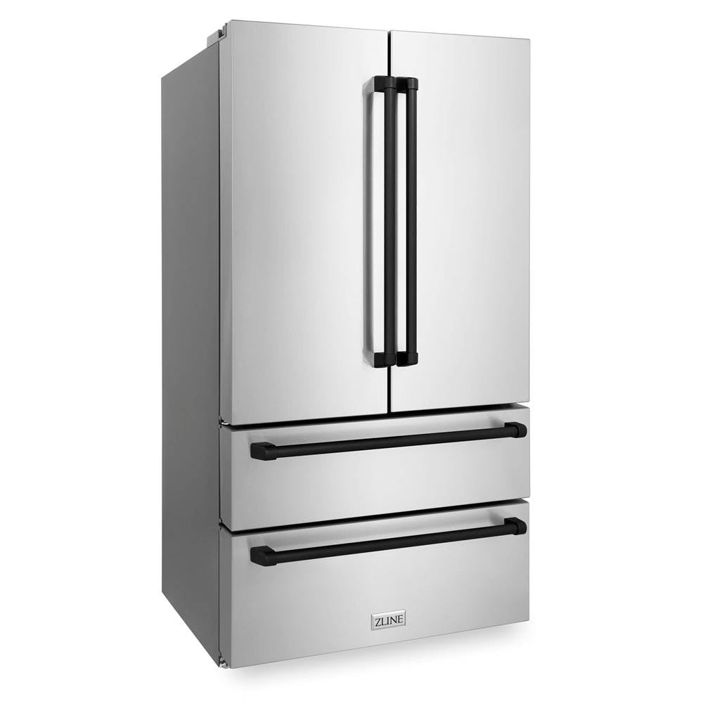 36'' Autograph Edition 22.5 cu. ft Freestanding French Door Refrigerator with Ice Maker in Fingerprint Resistant Stainless Steel with Matte Black Accents (RFMZ-36-MB)