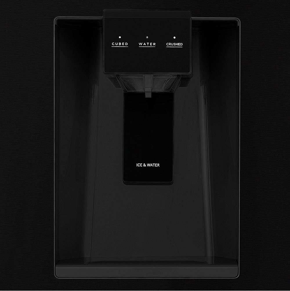 36'' Autograph Edition 21.6 cu. ft Freestanding French Door Refrigerator with Water and Ice Dispenser in Fingerprint Resistant Black Stainless Steel with Champagne Bronze Handles