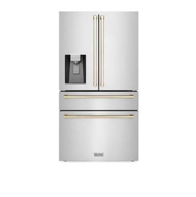 Z-Line - 36'' Autograph Edition 21.6 cu. ft Freestanding French Door Refrigerator with Water and Ice Dispenser in Fingerprint Resistant Stainless Steel with Gold Accents (RFMZ-36-G)