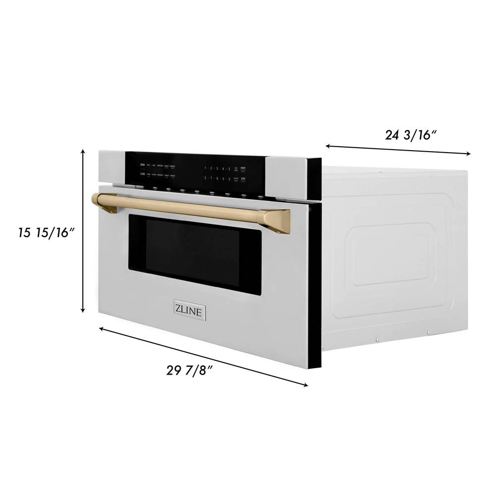 Autograph Edition 30'' 1.2 cu. ft. Built-In Microwave Drawer in Stainless Steel with Champagne Bronze Accents