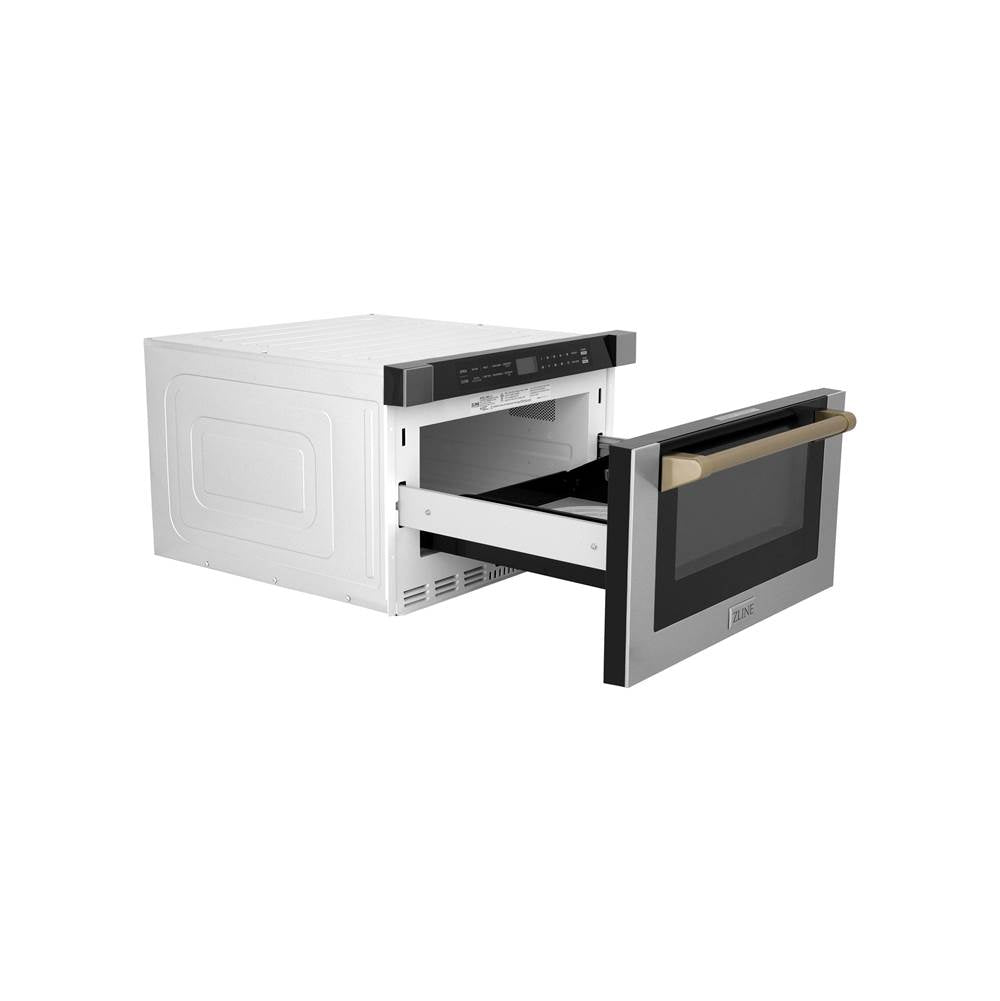 Autograph Edition 24'' 1.2 cu. ft. Built-in Microwave Drawer with a Traditional Handle in Stainless Steel and Champagne Bronze Accents