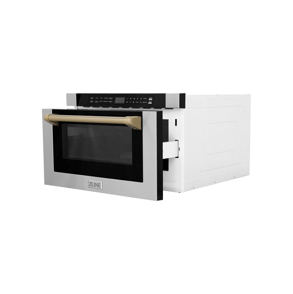 Autograph Edition 24'' 1.2 cu. ft. Built-in Microwave Drawer with a Traditional Handle in Stainless Steel and Champagne Bronze Accents