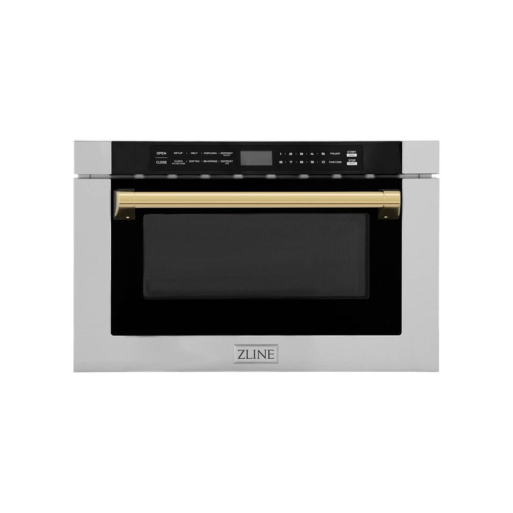 Z-Line - Autograph Edition 24'' 1.2 cu. ft. Built-in Microwave Drawer with a Traditional Handle in Stainless Steel and Gold Accents - Polished Gold