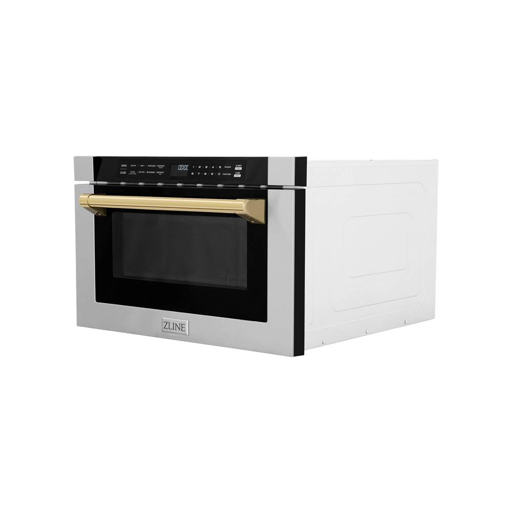 Autograph Edition 24'' 1.2 cu. ft. Built-in Microwave Drawer with a Traditional Handle in Stainless Steel and Champagne Bronze Accents