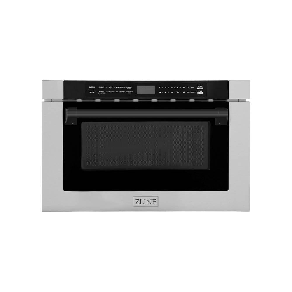 Z-Line - Autograph Edition 24'' 1.2 cu. ft. Built-in Microwave Drawer with a Traditional Handle in Stainless Steel and Matte Black Accents - Matte Black