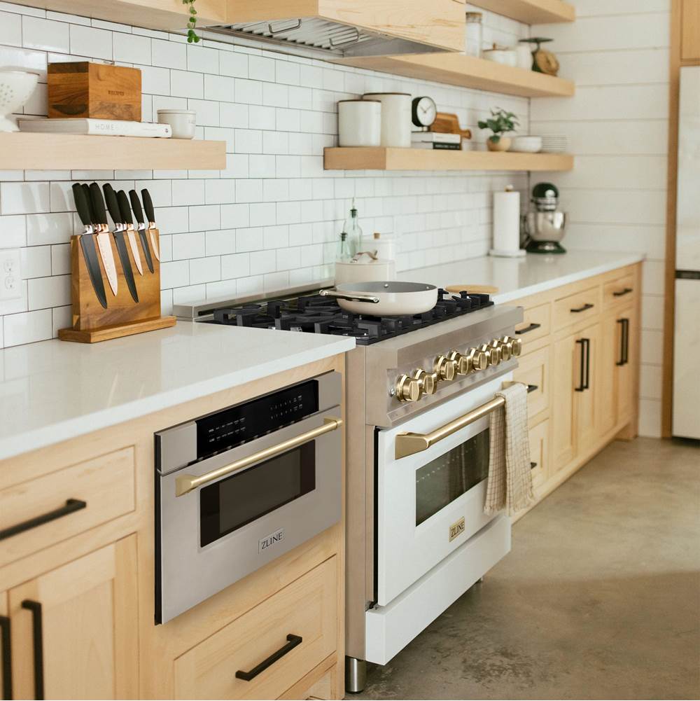 Autograph Edition 30'' 1.2 cu. ft. Built-In Microwave Drawer in Stainless Steel with Champagne Bronze Accents