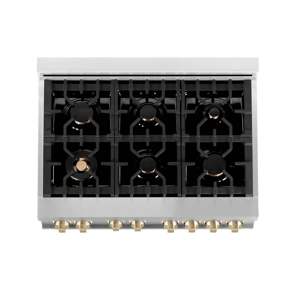 Autograph Edition 36'' 4.6 cu.' Dual Fuel Range with Gas Stove and Electric Oven in Stainless Steel with Champagne Bronze Accents