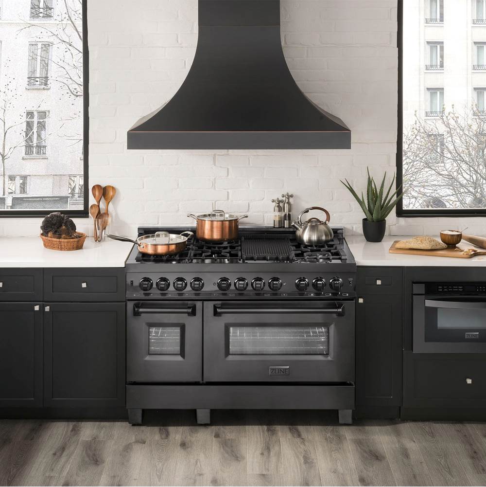 48'' Kitchen Package with Black Stainless Steel Dual Fuel Range and Convertible Vent Range Hood