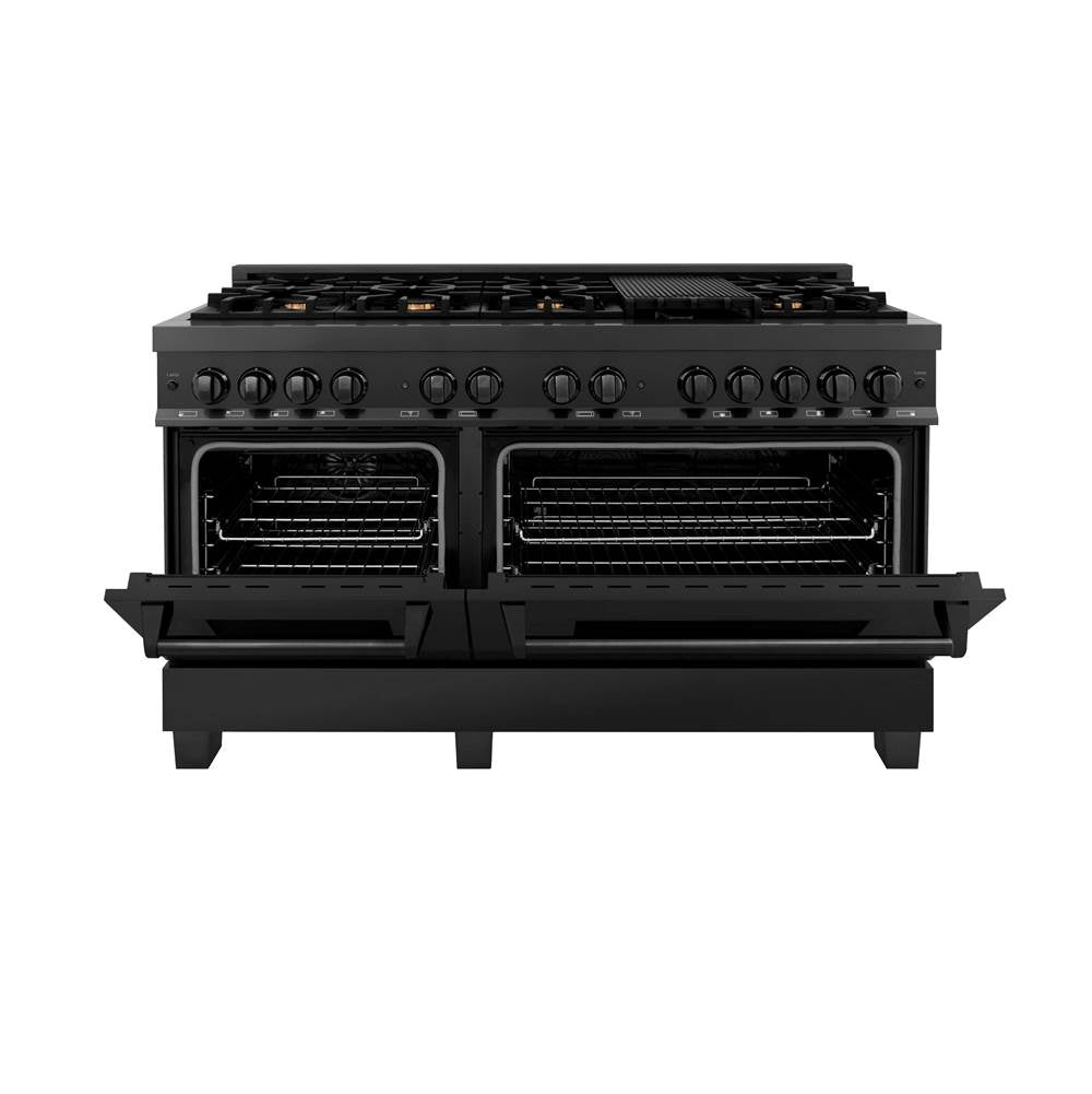 60'' 7.4 cu. ft. Dual Fuel Range with Gas Stove and Electric Oven in Black Stainless Steel with Brass Burners