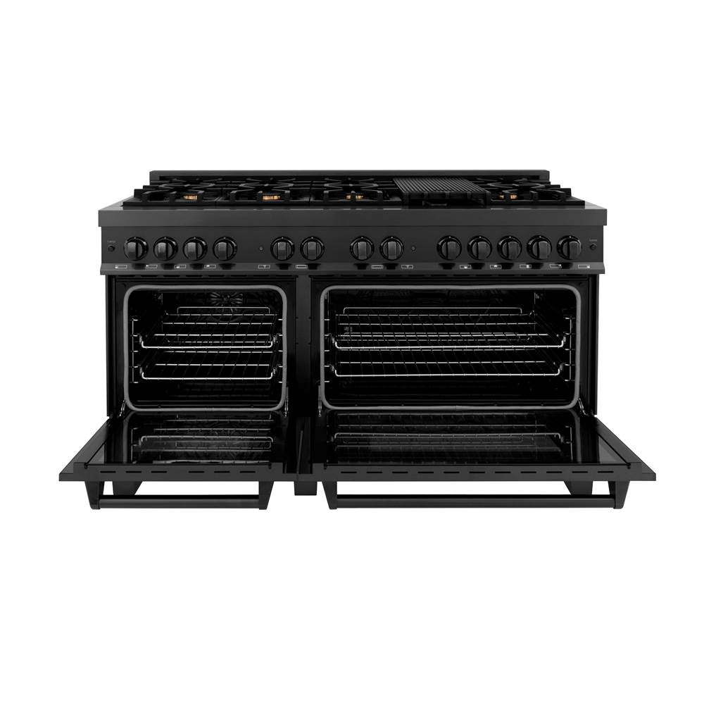 60'' 7.4 cu. ft. Dual Fuel Range with Gas Stove and Electric Oven in Black Stainless Steel with Brass Burners