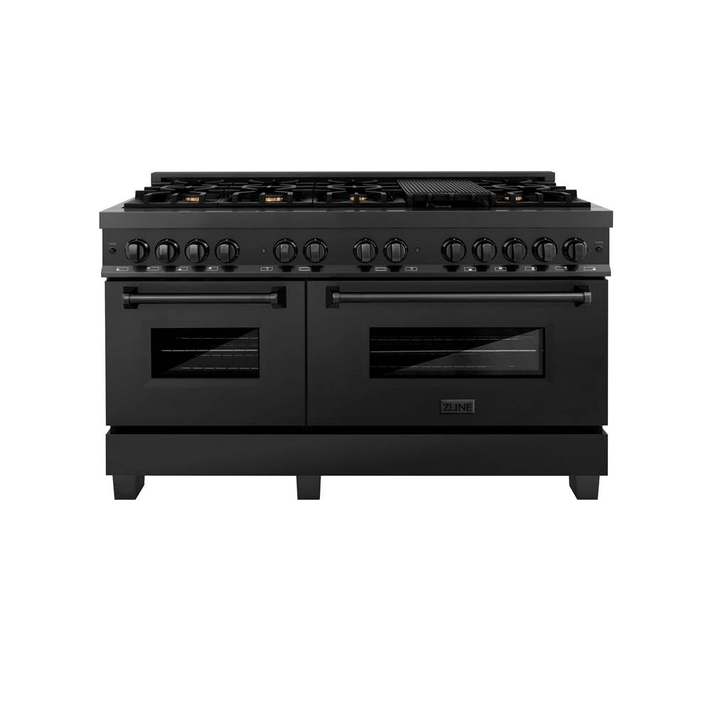 60'' 7.4 cu. ft. Dual Fuel Range with Gas Stove and Electric Oven in Black Stainless Steel with Brass Burners