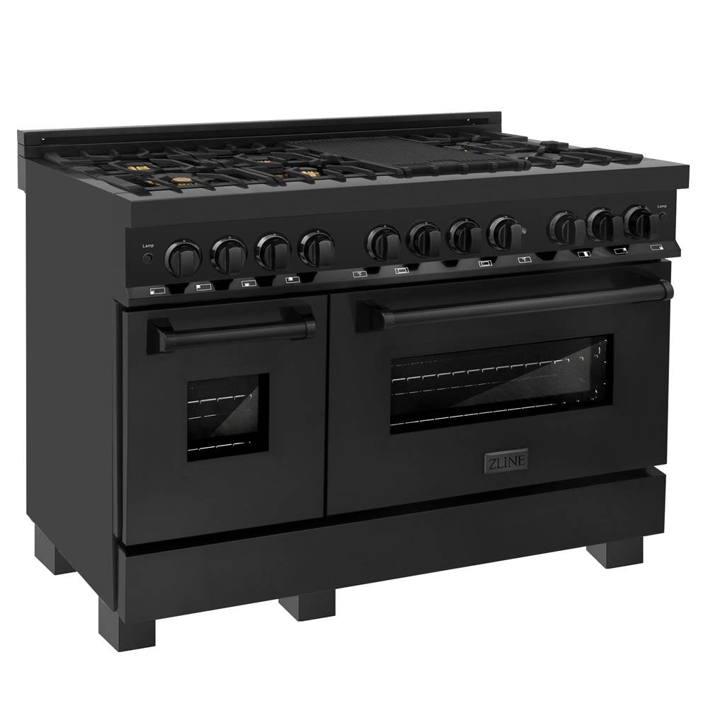 Z-Line - 48'' Black Stainless 6.0 cu.ft. 7 Gas Burner/Electric Oven Range with Brass Burners