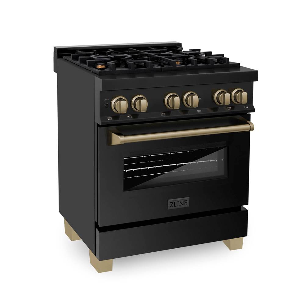Z-Line - Autograph Edition 30'' 4.0 cu.' Dual Fuel Range with Gas Stove and Electric Oven in Black Stainless Steel with Champagne Bronze Accents - Champagne Bronze