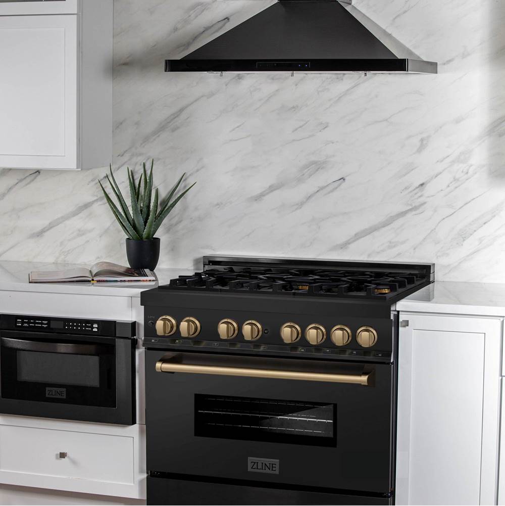 Autograph Edition 36'' 4.6 cu.' Dual Fuel Range with Gas Stove and Electric Oven in Black Stainless Steel with Champagne Bronze Accents