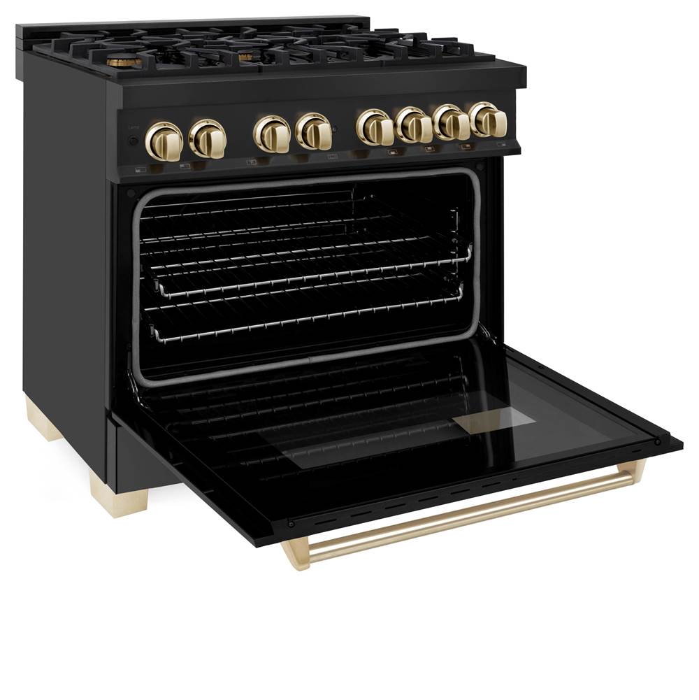 Autograph Edition 36'' 4.6 cu.' Dual Fuel Range with Gas Stove and Electric Oven in Black Stainless Steel with Champagne Bronze Accents