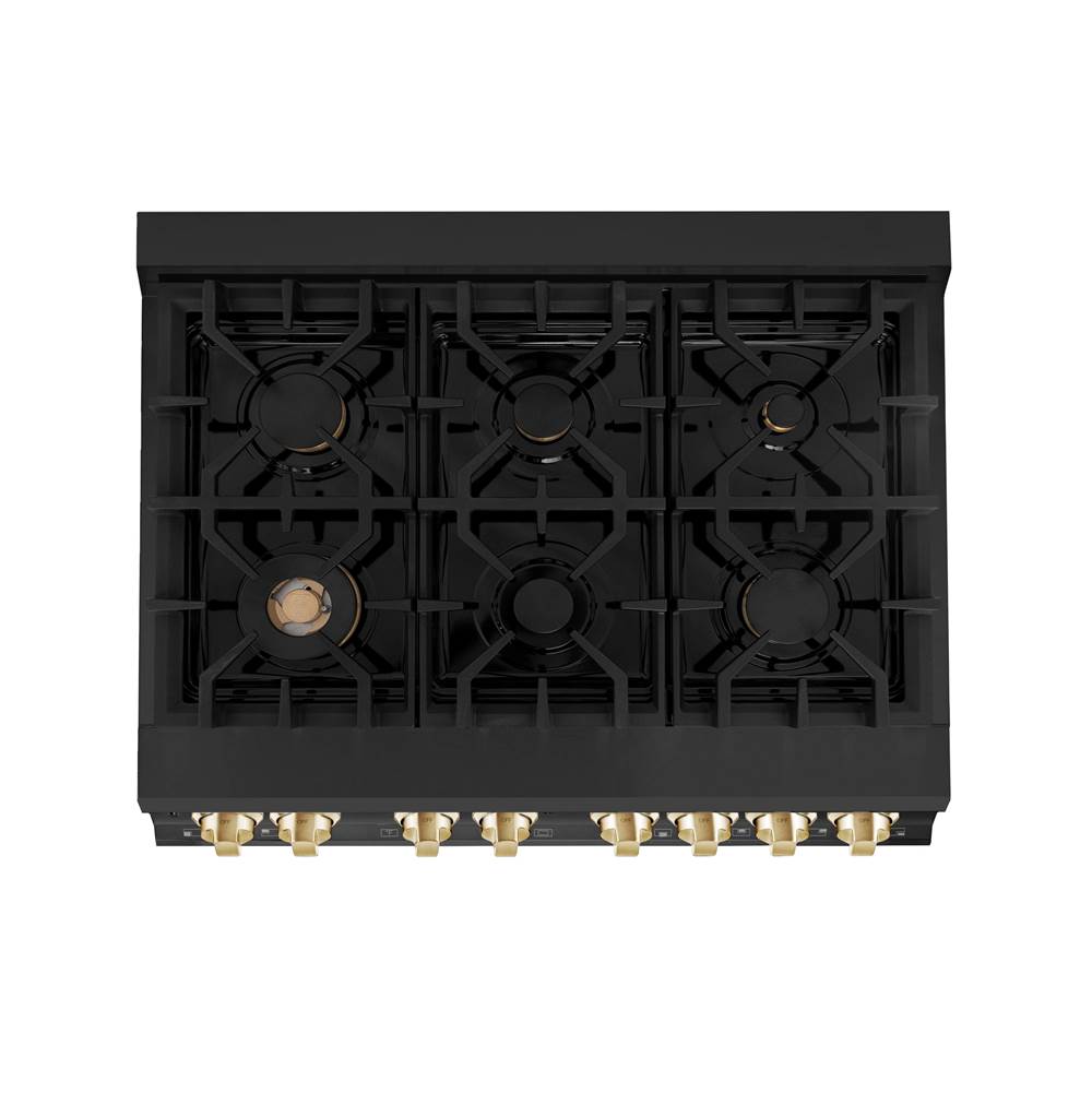 Autograph Edition 36'' 4.6 cu.' Dual Fuel Range with Gas Stove and Electric Oven in Black Stainless Steel with Champagne Bronze Accents