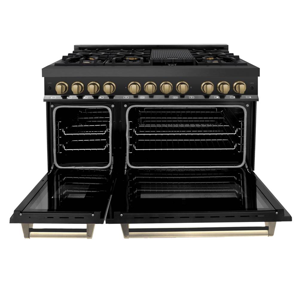 Autograph Edition 48'' 6.0 cu.' Dual Fuel Range with Gas Stove and Electric Oven in Black Stainless Steel with Champagne Bronze Accents