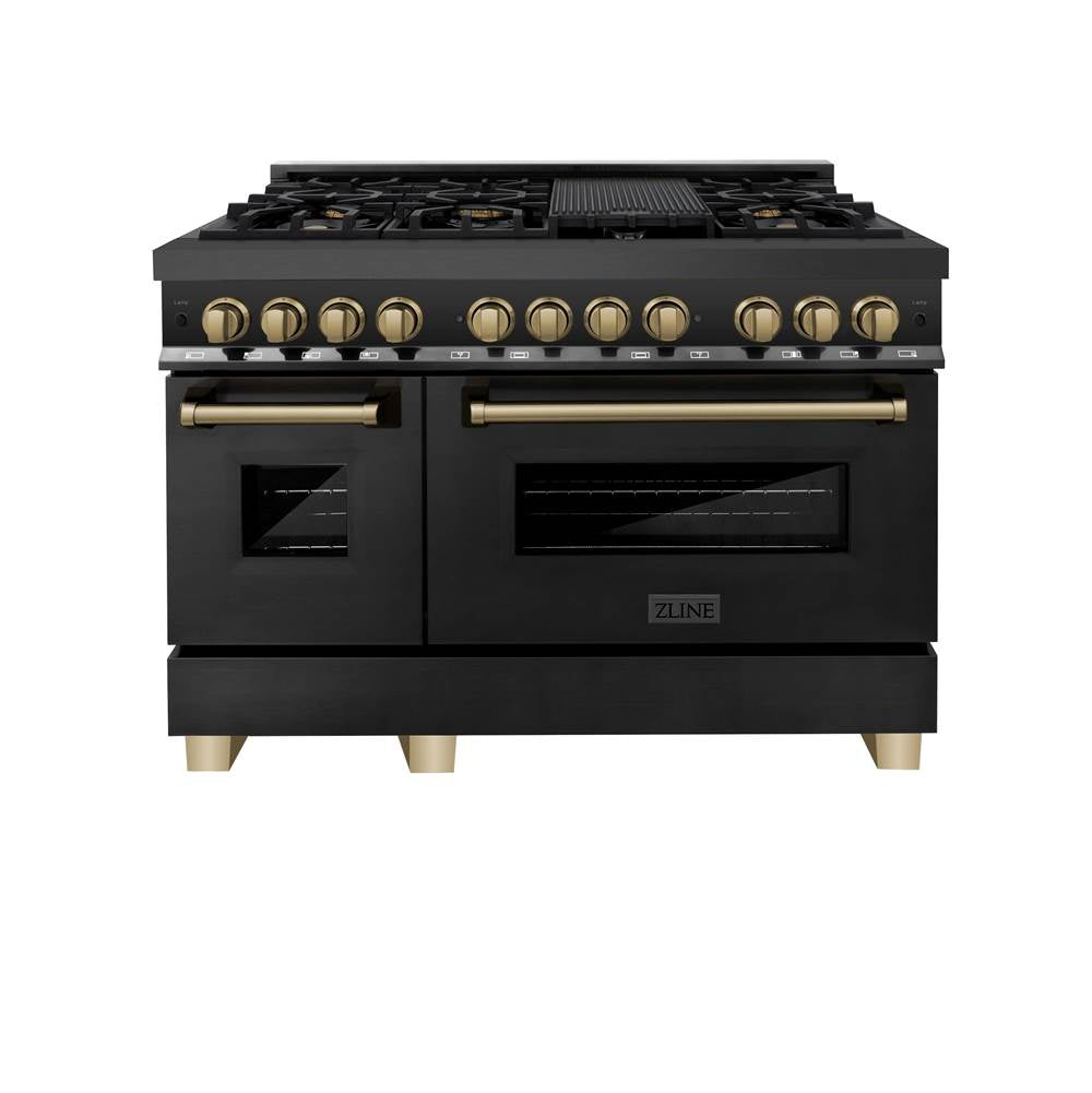 Autograph Edition 48'' 6.0 cu.' Dual Fuel Range with Gas Stove and Electric Oven in Black Stainless Steel with Champagne Bronze Accents