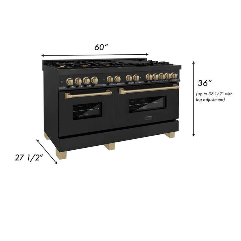Autograph Edition 60'' 7.4 cu. ft. Dual Fuel Range with Gas Stove and Electric Oven in Black Stainless Steel with Champagne Bronze Accents