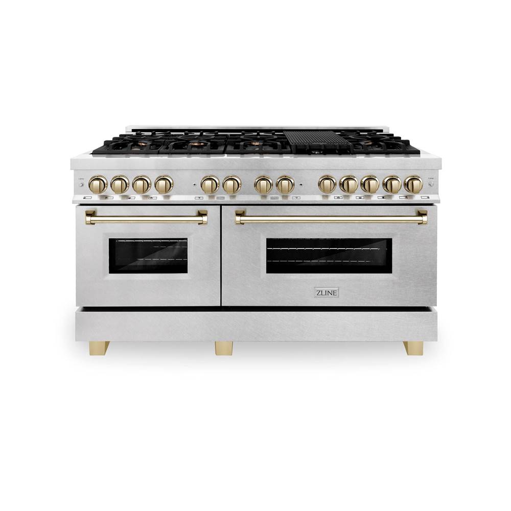 Autograph Edition 60'' 7.4 cu. ft. Dual Fuel Range with Gas Stove and Electric Oven in DuraSnow Stainless Steel with Champagne Bronze Accents (RASZ-60-CB)