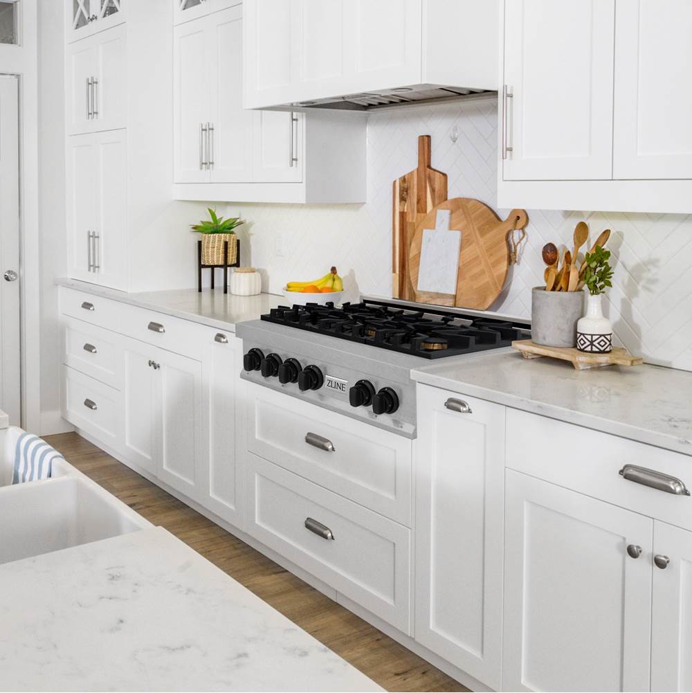 Autograph Edition 36'' Porcelain Rangetop with 6 Gas Burners in DuraSnow Stainless Steel and Champagne Bronze Accents