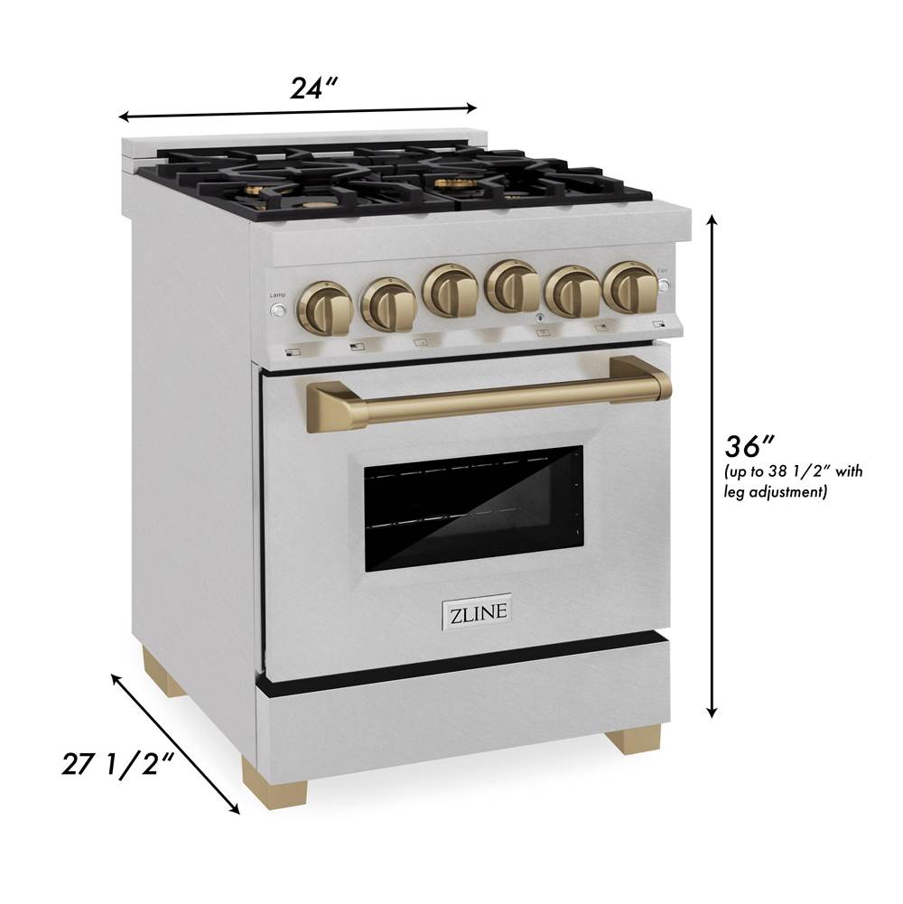 24'' 2.8 cu.' Range with Gas Stove and Gas Oven in DuraSnow Stainless Steel with Champagne Bronze Accents