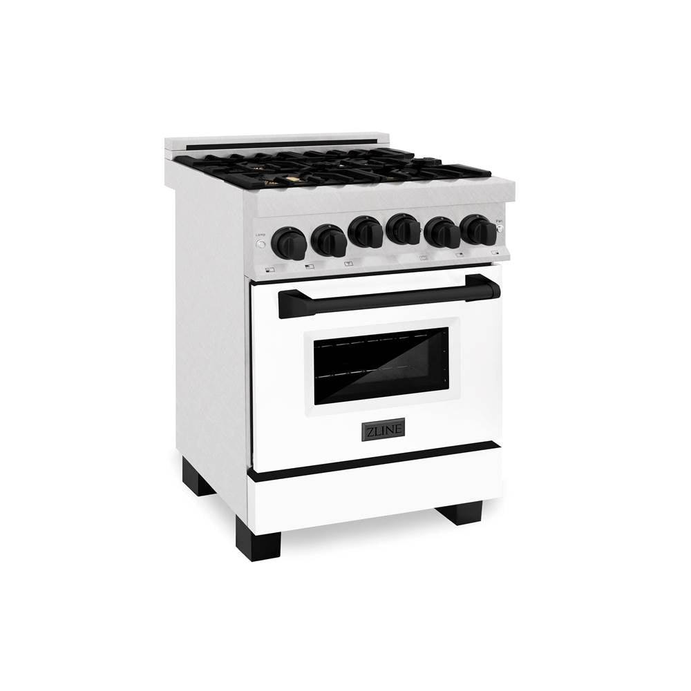 Z-Line - Autograph Edition 24'' 2.8 cu.' Range with Gas Stove and Gas Oven in DuraSnow Stainless Steel with White Matte Door and Matte Black Accents - Matte Black