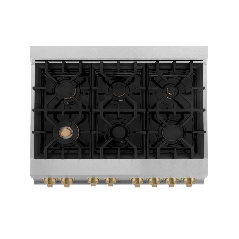Autograph Edition 36'' 4.6 cu.' Dual Fuel Range with Gas Stove and Electric Oven in DuraSnow Stainless Steel with Champagne Bronze Accents