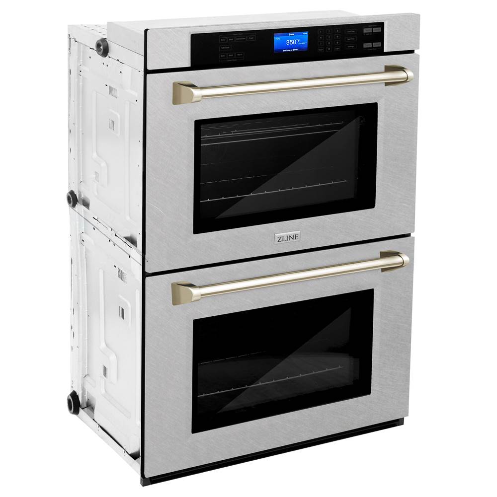 30'' Autograph Edition Double Wall Oven with Self Clean and True Conection in DuraSnow Stainless Steel and Champagne Bronze