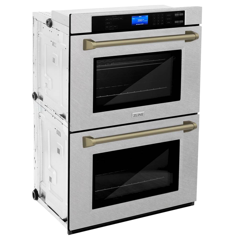 30'' Autograph Edition Double Wall Oven with Self Clean and True Conection in DuraSnow Stainless Steel and Champagne Bronze