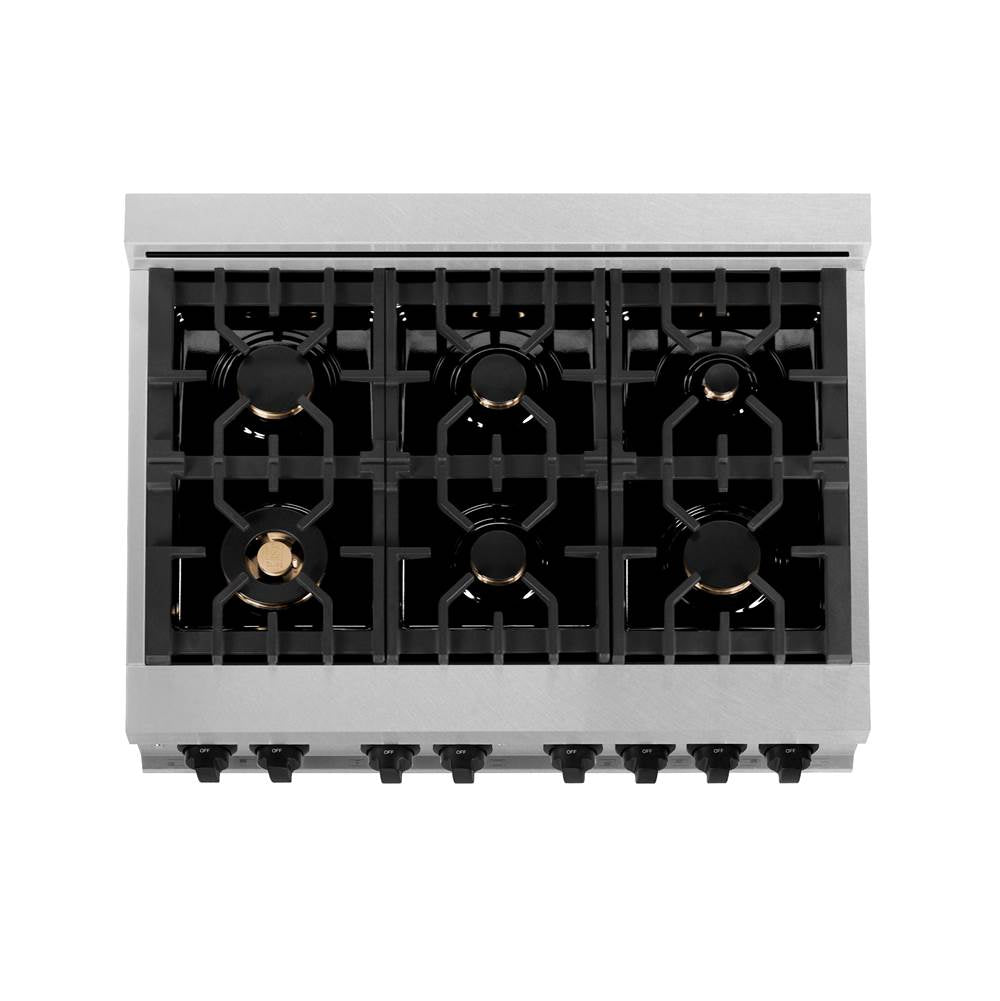 Autograph Edition 36'' 4.6 cu.' Dual Fuel Range with Gas Stove and Electric Oven in DuraSnow Stainless Steel with Champagne Bronze Accents