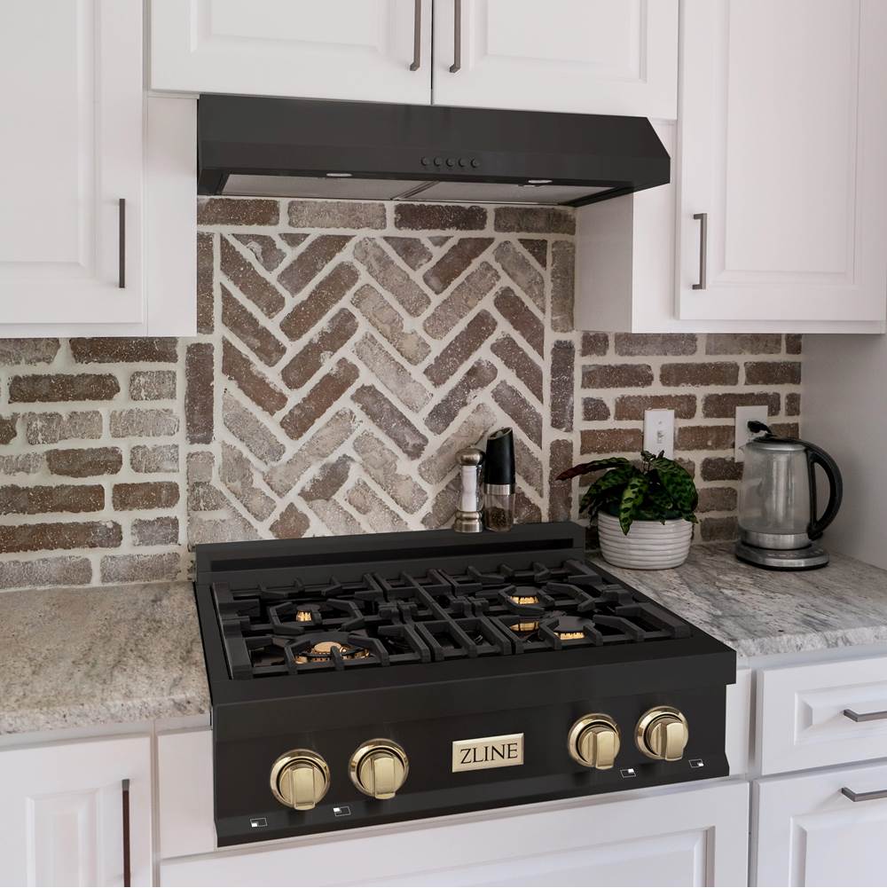 Autograph Edition 30'' Porcelain Rangetop with 4 Gas Burners in Black Stainless Steel and Champagne Bronze Accents