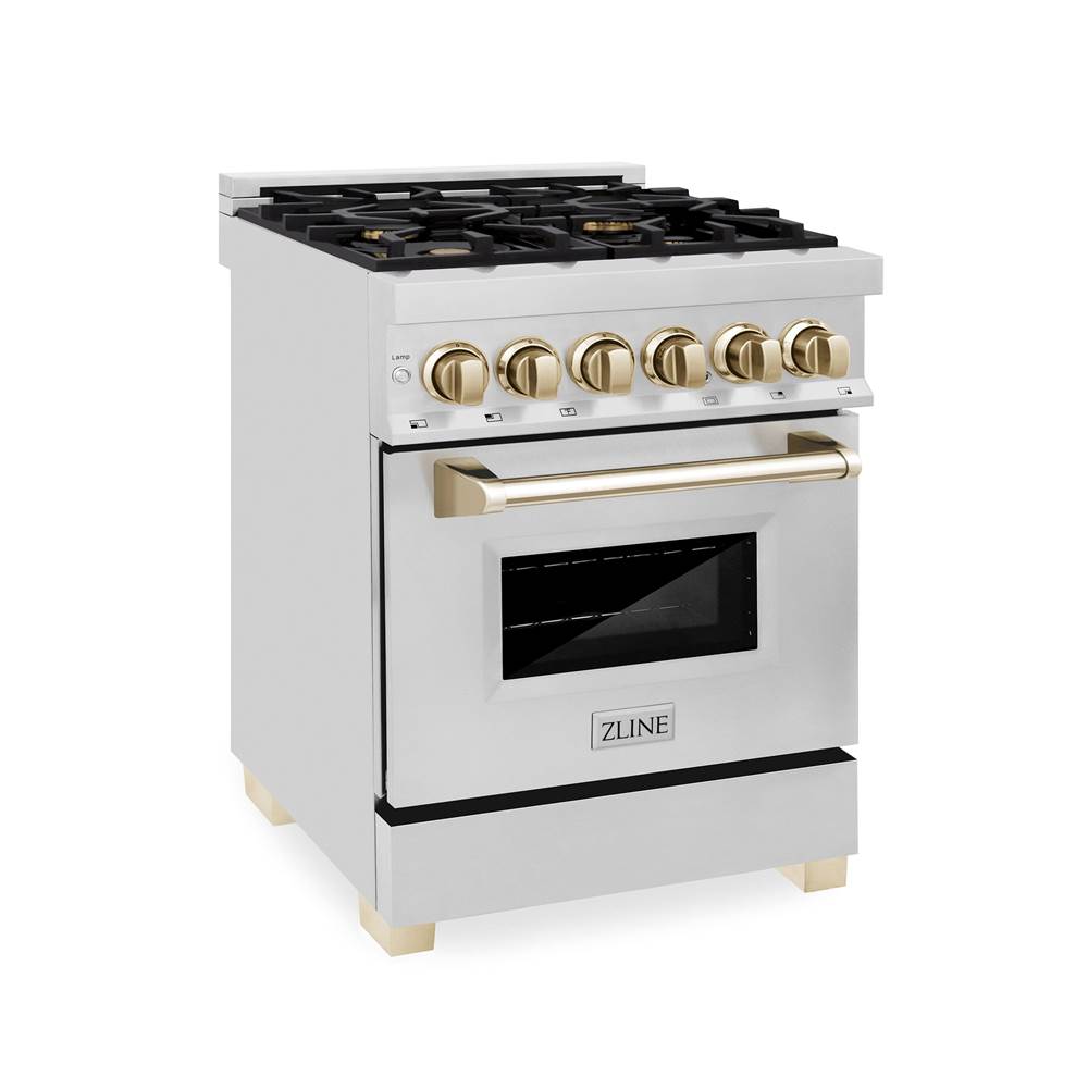 Z-Line - Autograph Edition 24'' 2.8 cu.' Dual Fuel Range with Gas Stove and Electric Oven in Stainless Steel with Gold Accents
