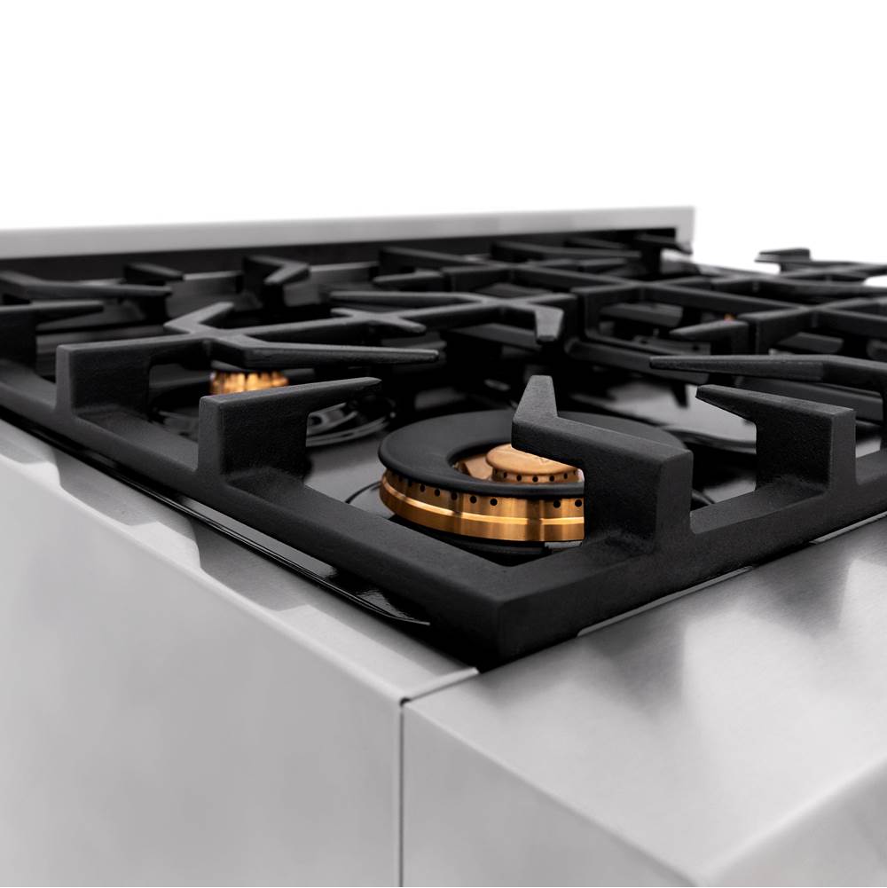 30'' 4.0 cu. ft. Electric Oven and Gas Cooktop Dual Fuel Range with Griddle and Brass Burners in Stainless Steel