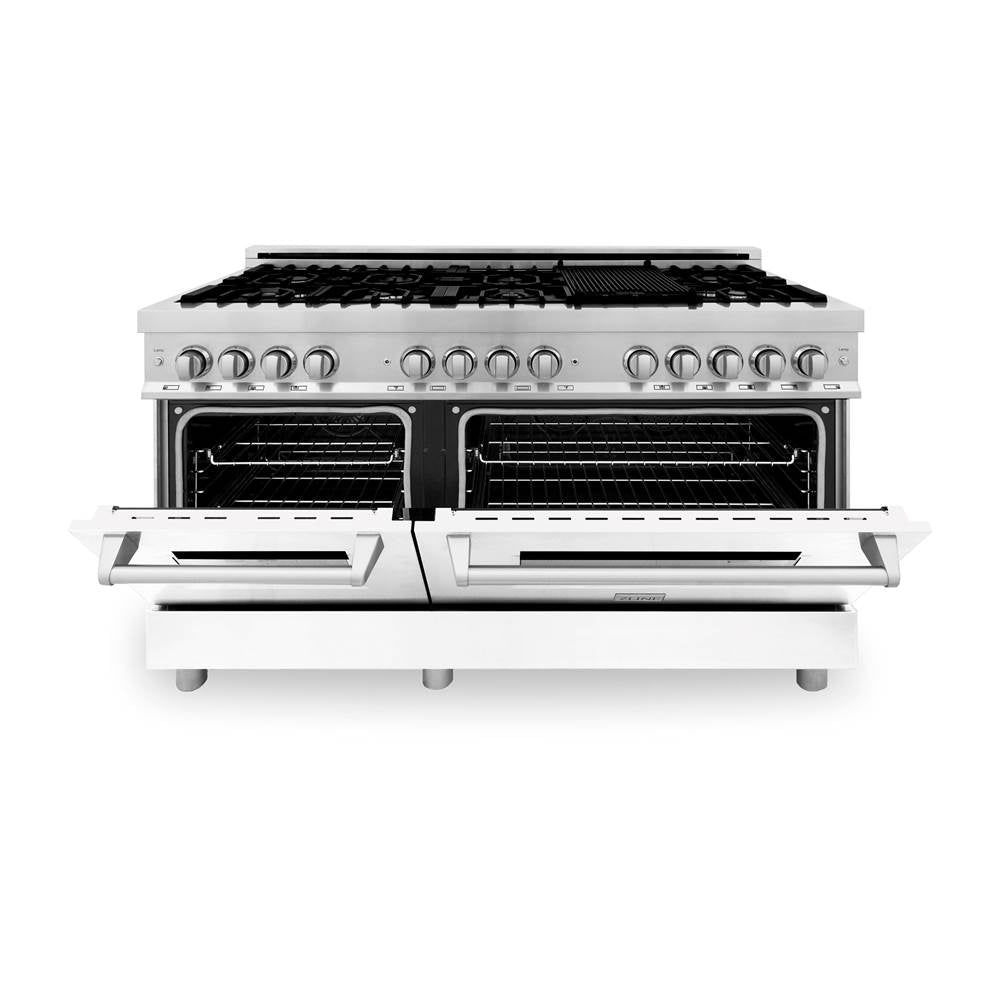 60'' 7.4 cu. ft. Electric Oven and Gas Cooktop Dual Fuel Range with Griddle and White Matte Door in Stainless Steel