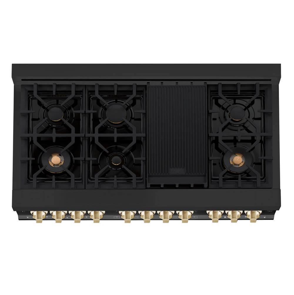 Autograph Edition 48'' 6.0 cu.' Dual Fuel Range with Gas Stove and Electric Oven in Black Stainless Steel with Champagne Bronze Accents
