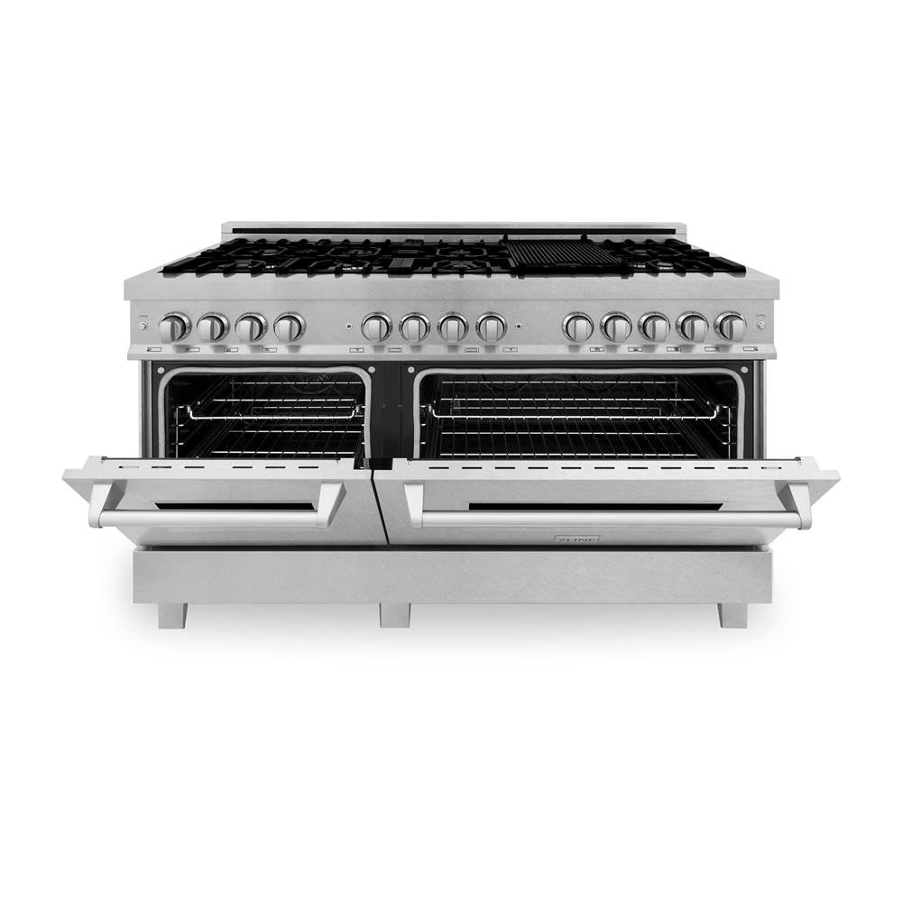 60'' Professional Dual Fuel Range in DuraSnow Stainless Steel with Black Matte Door