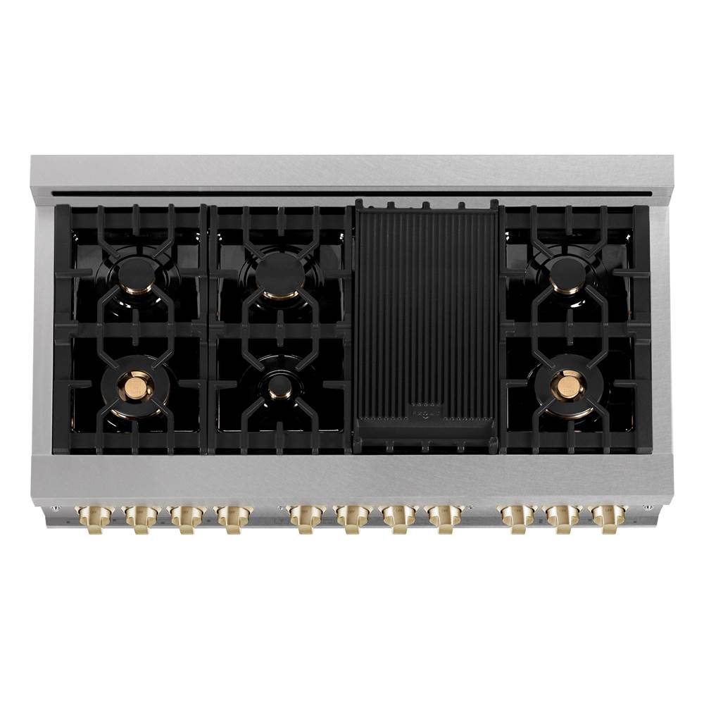 Autograph Edition 48'' 6.0 cu.' Dual Fuel Range with Gas Stove and Electric Oven in DuraSnow Stainless Steel with Champagne Bronze Accents