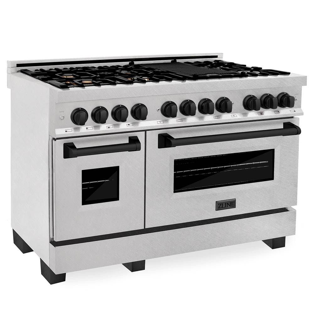Z-Line - Autograph Edition 48'' 6.0 cu.' Dual Fuel Range with Gas Stove and Electric Oven in DuraSnow Stainless Steel with Matte Black Accents - Matte Black