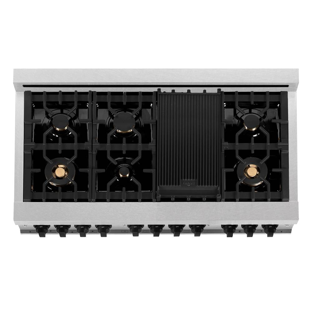 Autograph Edition 48'' 6.0 cu.' Dual Fuel Range with Gas Stove and Electric Oven in DuraSnow Stainless Steel with Champagne Bronze Accents