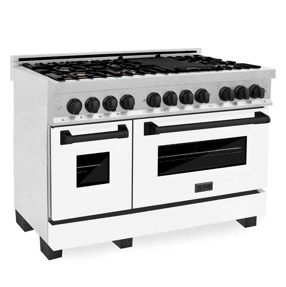 Z-Line - Autograph Edition 48'' 6.0 cu.' Dual Fuel Range with Gas Stove and Electric Oven in DuraSnow Stainless Steel with WM Door and MB Accents - Matte Black
