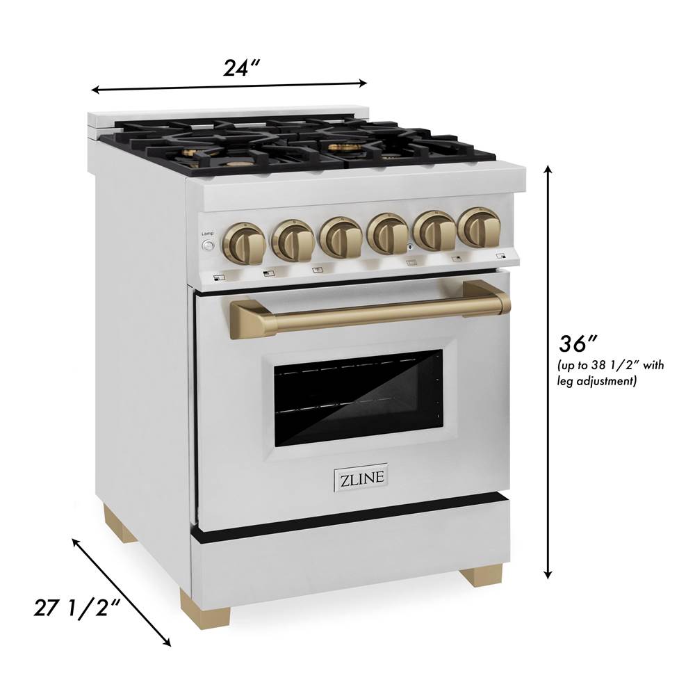 Autograph Edition 24'' 2.8 cu.' Dual Fuel Range with Gas Stove and Electric Oven in Stainless Steel with Champagne Bronze Accents