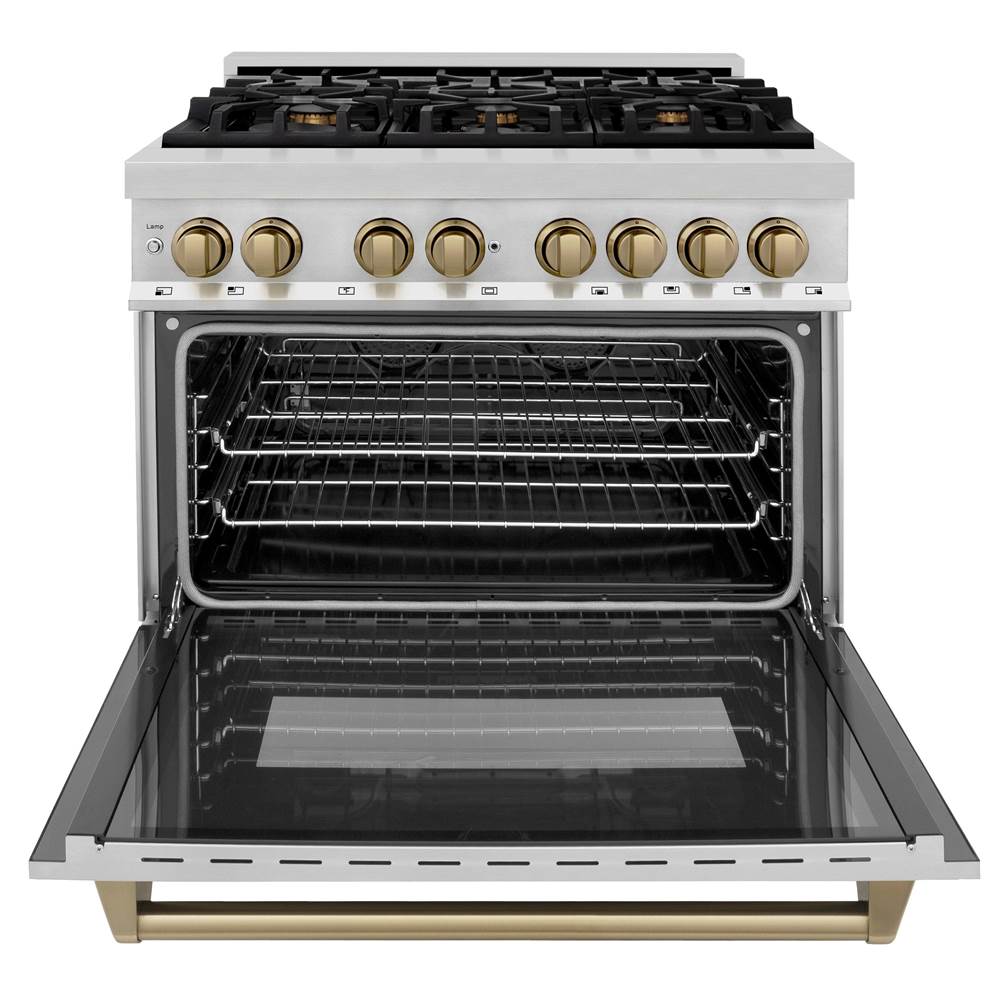 Autograph Edition 36'' 4.6 cu.' Dual Fuel Range with Gas Stove and Electric Oven in Stainless Steel with Champagne Bronze Accents
