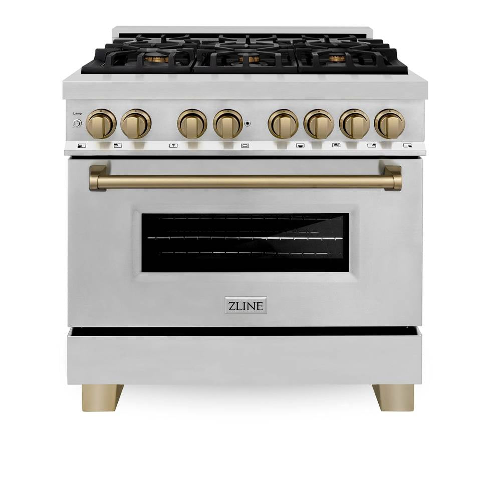 Autograph Edition 36'' 4.6 cu.' Dual Fuel Range with Gas Stove and Electric Oven in Stainless Steel with Champagne Bronze Accents