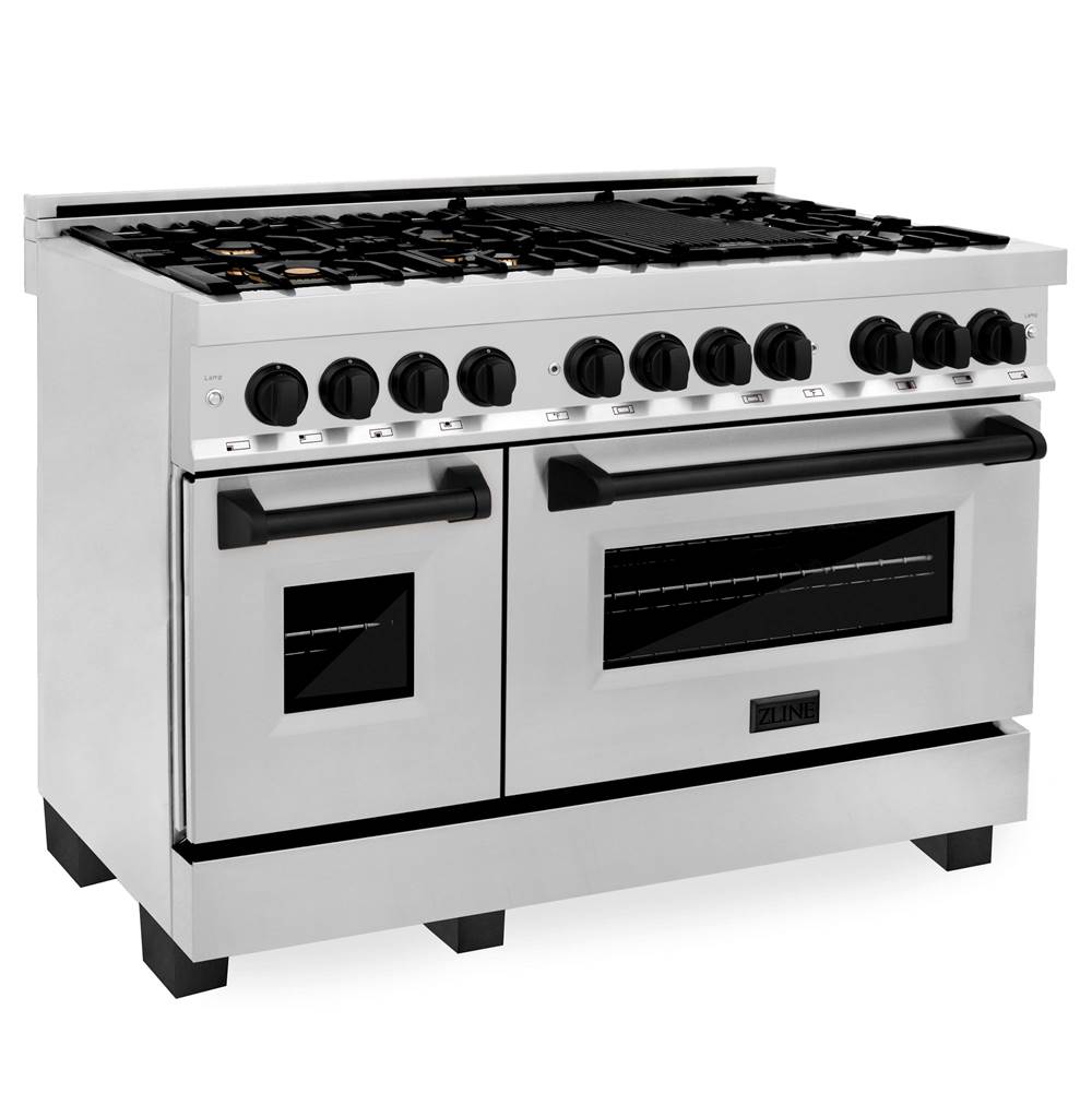 Z-Line - Autograph Edition 48'' 6.0 cu.' Dual Fuel Range with Gas Stove and Electric Oven in Stainless Steel with Matte Black Accents - Matte Black