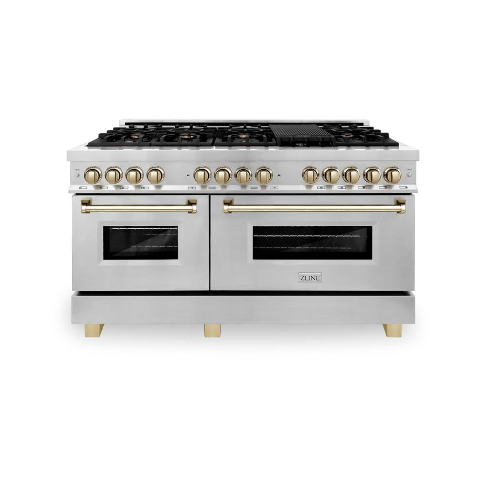 Autograph Edition 60'' 7.4 cu.' Dual Fuel Range with Gas Stove and Electric Oven in Stainless Steel with Champagne Bronze Accents