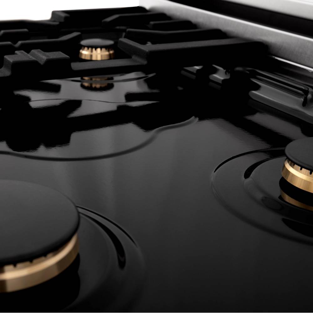 Autograph Edition 30'' Porcelain Rangetop with 4 Gas Burners in Stainless Steel and Champagne Bronze Accents