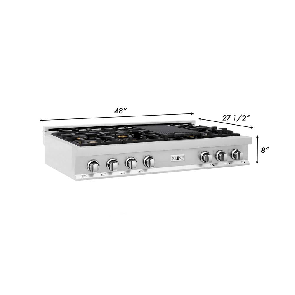 48'' Porcelain Gas Stovetop in Stainless Steel with Brass Burners