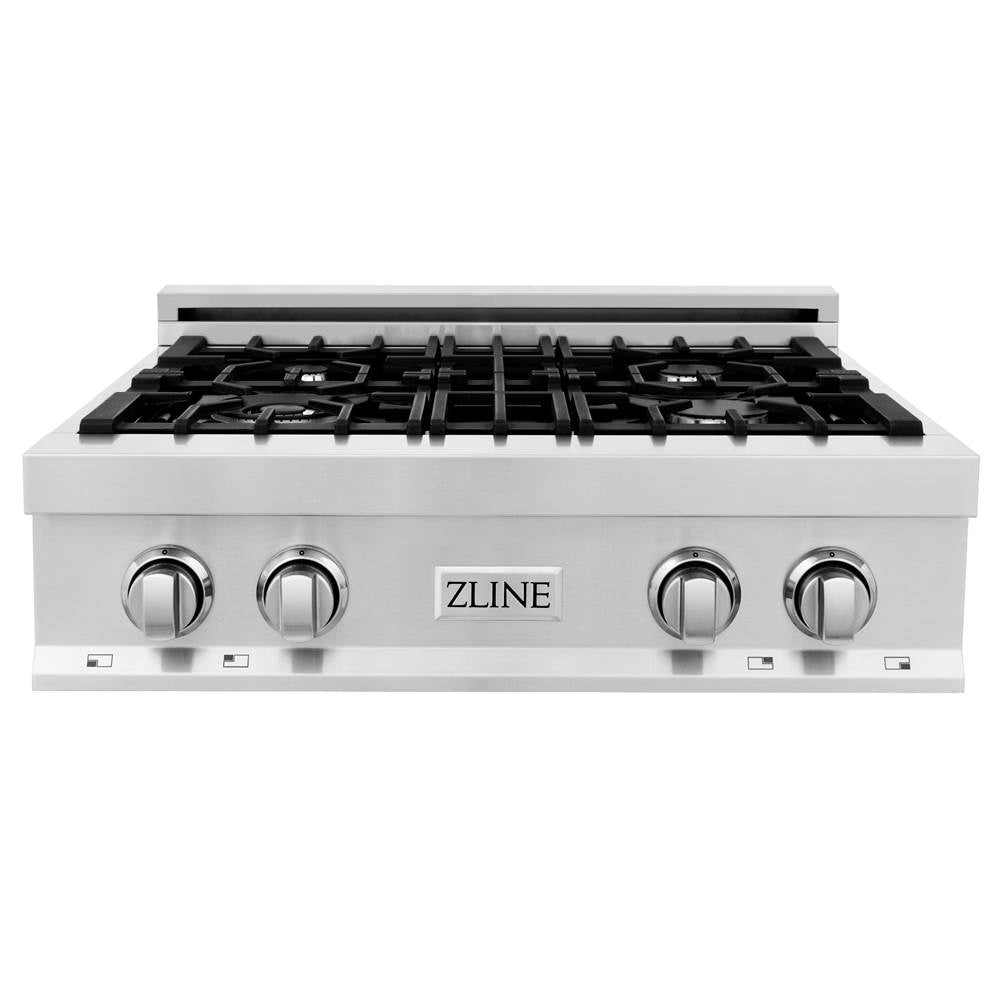 30'' Porcelain Gas Stovetop in Stainless Steel with Brass Burners